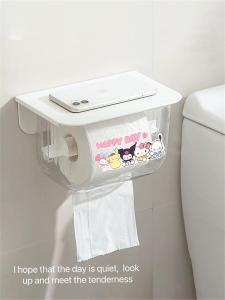 Sanrio Toilet Paper Box Bathroom Transparent Wall Mounted Tissue Holder Rectangular No Drilling Required Paper Towel Rack