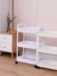 XMONE ชั้นวางของ ชั้นวางของมีล้อ พร้อมล้อเลื่อน+ที่จับ รถเข็นอาหาร Rolling Cart Shelf ชั้นวางโครงเหล็ก กันสนิม เคลื่อนย้ายสะดวก