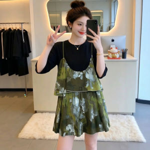 AIYITI | Vintage Floral Chiffon T-Shirt Loose Midi-Length