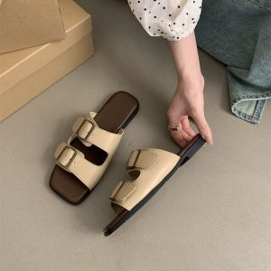 IELGY Vintage Birkenstock Slippers PU 2024 Fashion Summer Flat Sole Soft Sole Sand