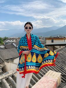 ผ้าพันคอไหมแบบยาวสไตล์ชาติพันธุ์สำหรับฤดูร้อน ผ้าคลุมไหล่แบบสองทางสำหรับการเดินทางไปที่ชายหาด ผ้าคลุมกันแดด ผ้าคลุมกันหนาว ผ้าคลุมไหล่