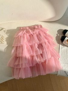 Girl Long Skirt 2023 Spring & Fall New Arrival Kids K-style Pure Color Cake Gauze Skirt Girl Fashionable Princess Dress