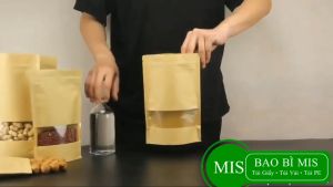 1000 Túi zip vàng cửa sổ MIS nhiều kích thước đựng thực phẩm loại 1 Túi zipper giấy kraft vàng