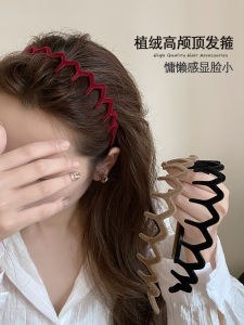 Autumn Winter Flocking Double Wear Big Curl Fluffy High Hairline Hairband Bangs Fringe Headband Face Slimming Hair Clip Headwear