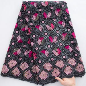2026 African Swiss Voile Lace Fabric Black Pink Floral Embroidery with Stones Nigerian Dry Cotton Lace For Wedding Dresses
