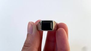 Classic Punk Geometric Black Stone Ring Stainless Steel Silver Color Square Simple Finger Rings For Men Women Fashion Jewelry