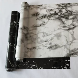 กันน้ําความชื้น Self-Adhesive วอลล์เปเปอร์เคาน์เตอร์ตู้ตกแต่งสติกเกอร์กระเบื้องห้องครัวหินอ่อนฟิล์มกันน้ํา Stov