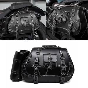 2Pcs Universal Motorcycle Retro Tool Bag PU Leather Saddlebag Motorcycle Saddlebag Side Bag Punk Knight Moto Bag