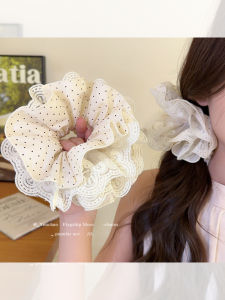 ริบบิ้นยางยืดลายจุดสไตล์เกาหลี ขอบลูกไม้ขนาดใหญ่ ริบบิ้นหางม้าสำหรับผู้หญิง ริบบิ้นยางยืดหางม้าแบบใหม่ปี 2025 ที่ประดับผม