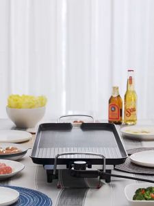 Electric BBQ & Griddle Combo Pan 304 Stainless Steel Non-Stick Baking Grill with Honeycomb & Stripe Pattern Easy Clean & Low Oil