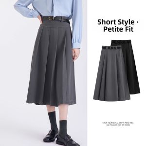 YINLIANHU | Gray Office-Style Pleated Skirt 70cm
