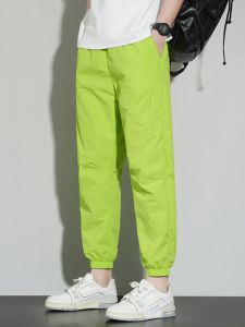 Summer Thin Ice Silk Mens Nine-Five Casual Pants Colorful Slim Straight Loose Elastic Cuffed Cool Feeling Casual Trousers