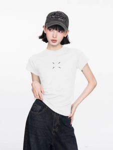 Black Slim Fit Short Sleeve T-Shirt Women Summer New Style American Hot Girl Half Sleeve Top round Neck Short Length Commute Style