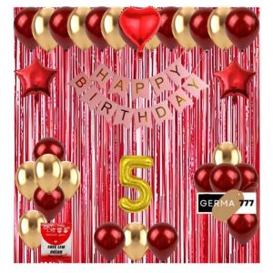 Set Dekorasi Backdrop Pesta Balon Ulang Tahun Anak Banner Happy Birthday Pink Tirai Merah Simple