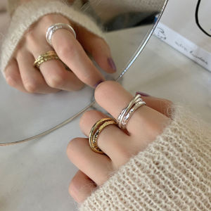 VENTFILLE 925 Sterling Silver Irregular Surface Interweaving Opening Ring for Women Minimalist Ins Temperament Party Jewelry