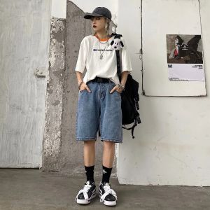 GanLai Women Denim Shorts R Washed Classic Nostalgic Jeans Mens and Womens Middle Pants Cropped Pants Loose