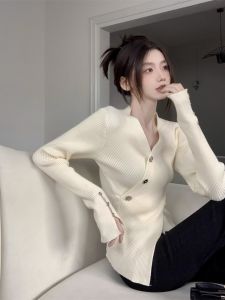 HUOLISI | French V-Neck Elegant Stylish Fitted Knitwear Top