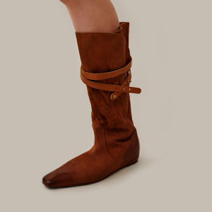 Winter Oiled Leather Long Boots Heel Lifting