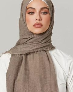 Cotton Crinkle Hijab Plain Soft Lightweight Headscarf Crinkle Cotton Women Muslim Scarf Best-Selling Scarf Shawl