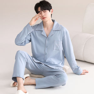 miiow | Mens Pure Cotton Sleepwear Long Sleeve Loose Comfortable Home Clothes Set Large Size Breathable Pants Casual Summer New Arrival