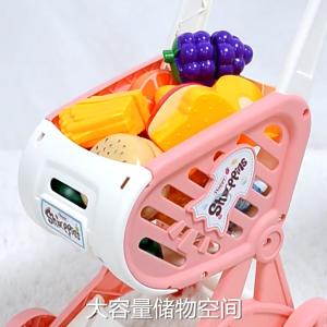 Interactive Kids Supermarket Cart Toy Play House Simulation Fruit Vegetables Push Trolley Learning Gift Set