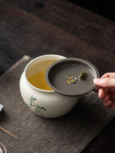 Chinese Style Ceramic Tea Washing Ashtray with Lid Grass Ash Tea Set Small Dry Foam Table Water Basin Retro Trend Home Use