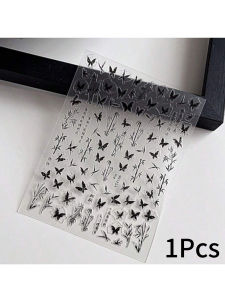 New Chinese-Style Butterfly Bamboo Nail Stickers with Gradient Embossed Flat Design and Adhesive Backing