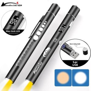 Đèn Pin Mini 2 Trong 1 LED Trắng/vàng Có Màn Hình LCD Sạc USB Đèn Pin Khẩn Cấp Để Kiểm Tra Đồng Tử Mắt Làm Việc Tại Nhà
