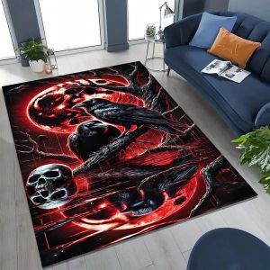 Thảm Trải Sàn Hình Đầu Lâu Quạ Màu Đỏ Sẫm VIKAMA - Thảm Trải Sàn Halloween Gothic Flannel Chống Trượt Chống Bám Bẩn Dành Cho Game Thủ Trang Trí Phòng Khách