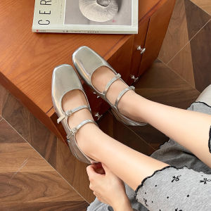 XIANNIWEI | Giày Mary Jane Quai Chéo Bạc Kiểu Pháp Gót Thô