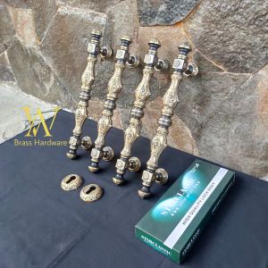 Gagang Pintu Rumah Set Kunci Kuningan Motif Barongsai Antik 41 cm 4 pcs