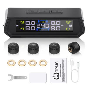 NEW Wireless 4 tire tool TPMS Car Tire Pressure Monitor System Automatic Clock Control Solar Power Big screen LCD Display