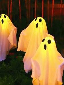 Solar Halloween Ghost Lights - Outdoor Ground Stake Spooky Decorations 3 Pack Ghosts for Yard Lawn Patio Porch Holiday Decor