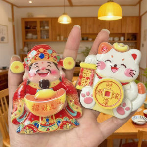 2Pcs Rotatable New Year Magnetic Sticker Cartoon Reusable 3D Refrigerator Magnets Traditional Blessing Lucky Cat Refrigerator Sticker
