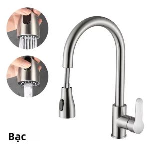 Vòi Rửa Chén Bằng Thép Không Gỉ Một Lỗ Xoay 360 Độ Vòi Trộn Chậu Rửa Với Đầu Phun Tia Mạnh Để Nấu Ăn Và Vệ Sinh - Điều Khiển Cần Gạt Cổ Điển