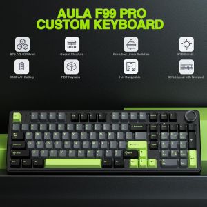 AULA | AULA F99PRO Wireless Tri-Model Gaming Mechanical Keyboard Custom Hot Swappable 99 Keys Gasket Structure Keyboard with Media Knob