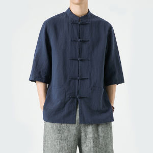 Chinese Style Cotton Linen Short Sleeve Shirt Men Summer Buttoned Zen Clothes Large Size Tang Costume Fashion City Casual Wear