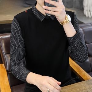 HENGYUANXIANG | Hengyuanxiang Mens Fleece Lined Knitwear Shirt Collar Thickened Base Layer Sweater Fashionable Urban Style Winter Long Sleeve Slim Fit