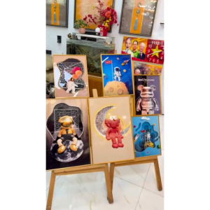 set 6 bức tranh treo tường phi hành gia galaxy Gấu Bearbrick trang trí phòng học-sáng tạo- decor hiện đại phòng làm việc
