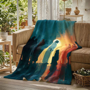 Jesus Crowd Halo Blue Light Flannel Blanket Perfect for Sofa Office Bed Travel Sleep Read Relax Camping Four Season Use