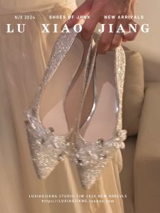 Spring Season Chinese Style Womens Fashion Single Shoes Comfortable Non-Slip Sharp Pointed Toe Low Cut Easy to Wear Glittering