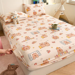 Cartoon Bedsheet Shin-chan Fittedsheet Single/Queen/King/ Capybara Labubu Non-slip Mattress Protector