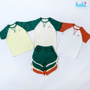 Bộ quần áo mùa hè cộc tay phối màu cổ tròn vải Bamboo cao cấp siêu mềm mịn cho bé set sơ sinh cho bé từ 3 tháng - 3 tuổi chất liệu sợi tre HAKI BB048 (4-15kg) quần áo hè cho bé trai bé gái