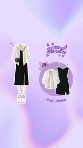One Set 2in1 | Kemeja Balon Polos + Dress Pendek Tali | - KA109