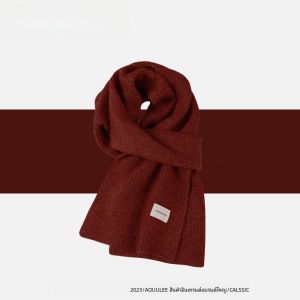 Aouulee Wool Scarf Female Winter Student Christmas Red Cashmere Heattech Scarf Fancy Men