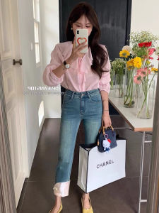 High Waist Flare Denim Jeans Ladies Autumn Retro Straight Tube Casual Smoke Pipe Pants Versatile Stylish Cropped Jeans