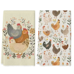2Pcs Vintage Floral Kitchen Towels 40Cm*60Cm Towel Set Super Absorbent Soft Cleaning Cloth Cooking and Baking Tea Towel Hand Towel Cleaning Cloth Dishcloth Kitchen Decoration Living Room Decoration Kitchen Essentials Home Essentials