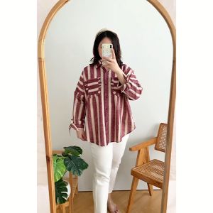kemeja oversize wanita jumbo katun linen viral tiktok motif kotak kotak terbaru 2024