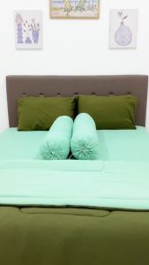 Bed Cover Fullset Sprei TwoTone Army Mix Mint Ukuran Lengkap - Fankay