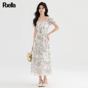 puella | French Niche Design Slimming Waist Tie Floral Dress